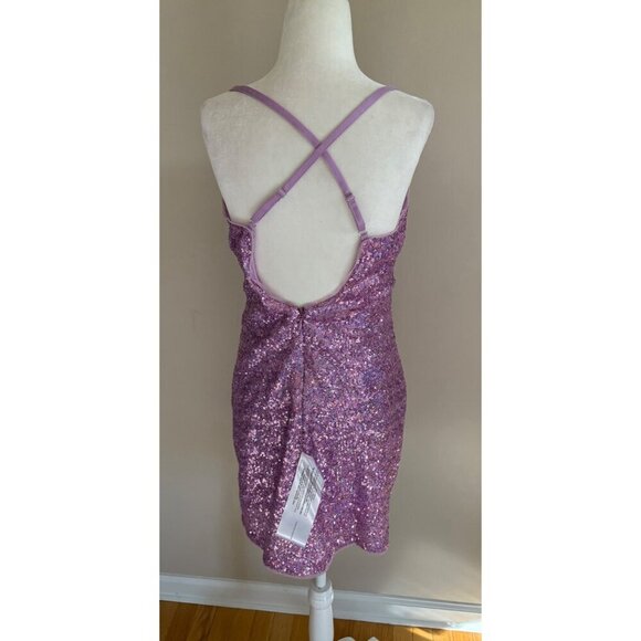 BCBGMAXAZRIA NWT Purple Sequin Cowl Neck Mini Party Dress Size Small Homecoming - Picture 7 of 14